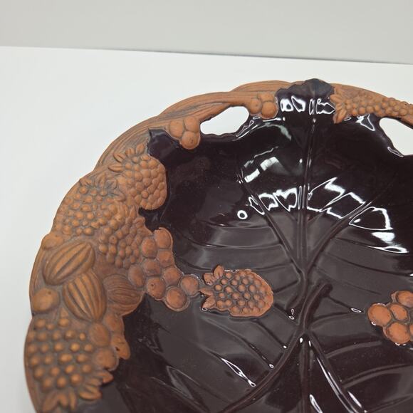 Claire Burke Pottery Bowl Fruit Clay Center Glazed Matte Edge Footed Terra Cotta - Picture 5 of 10